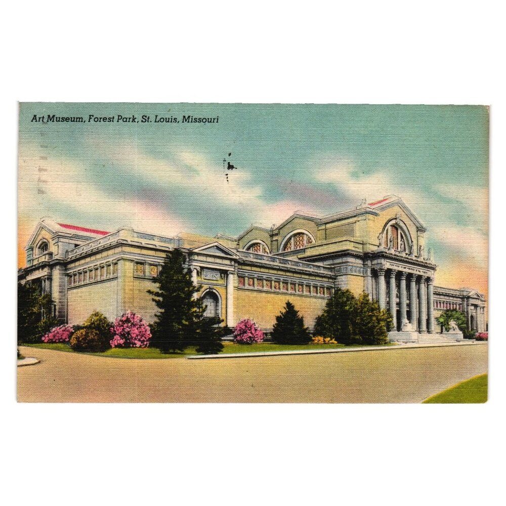Vintage 1945 St Louis Art Museum Forest Park Architectural Postcard Linen Stamp
